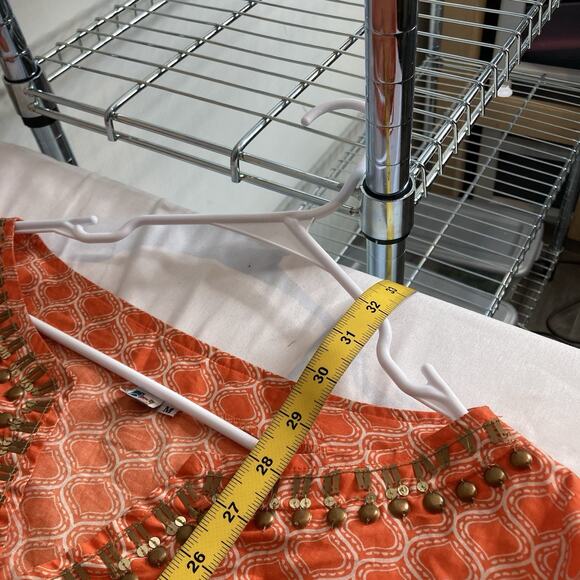 dei Women's Orange Moroccan Tile Beaded Tunic Top Size M‎ Boho Gypsy Art To Wear - Picture 3 of 10